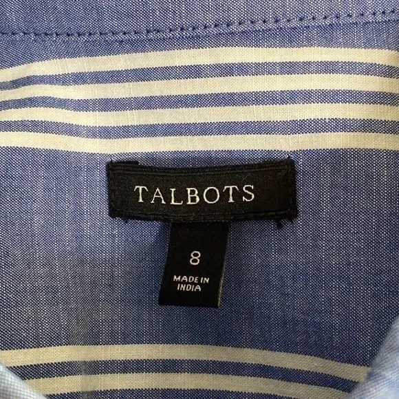 Talbots Button Down Shirt Women's 8 Blue White Striped Career Work Uniform Job - Picture 5 of 5